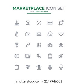 Marketplace icon set simple vector editable stroke free.