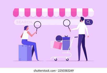 Marketplace retail business, online shopping concept, digital shop smartphone app or pc browser, vector illustration