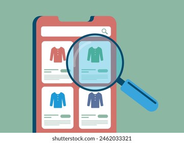 Marketplace SEO illustration - optimizing product listings, improving search visibility, ecommerce SEO strategy with targeted keywords. Product descriptions with positive feedback, seller comparison