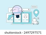 Marketplace SEO optimizes product listings, keywords and titles on e-commerce platforms to improve visibility, search rankings and sales within marketplace. E-commerce SEO strategy vector illustration