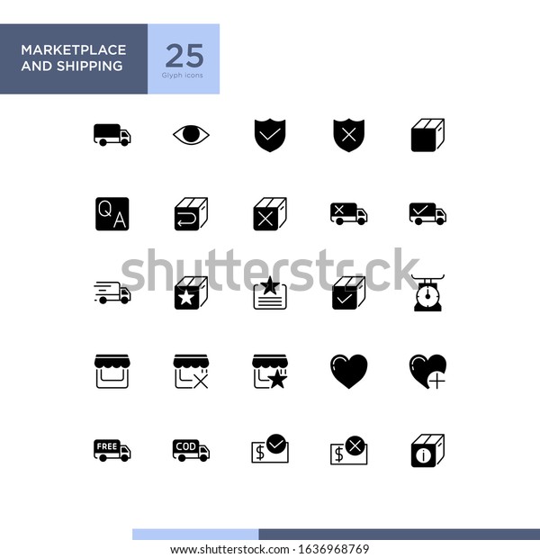 Marketplace and Shipping icon set with glyph /\
solid style