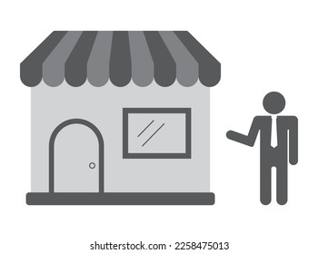 Marketplace shop store building with businessman person icon