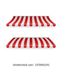 Marketplace striped roof. Awnings shadows front view. Vector illustration