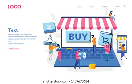 Marketplace Vector Illustration For Web Banner, Print, Infographics, Mobile Website. Landing Page Template.