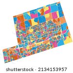 Markham, Ontario, Canada colorful high resolution vector art map with city boundaries. White outlines for main roads. Many details. Blue shapes for water. 