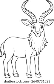Markhor coloring page with cartoon line art design great for animal and mountain lovers