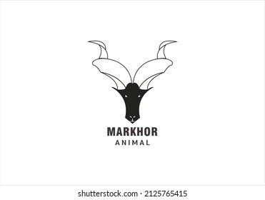 Markhor head animal logo design inspiration, markhor skull head - mountain screw horned goat black vector outline design