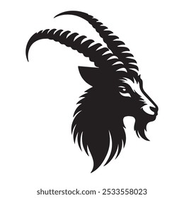 Markhor head silhouette, vector style with white background