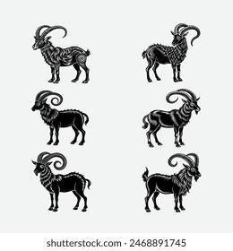 Markhor with impressive two spiral horns vector logo icon