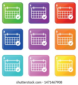 Marking calendar icons set 9 color collection isolated on white for any design