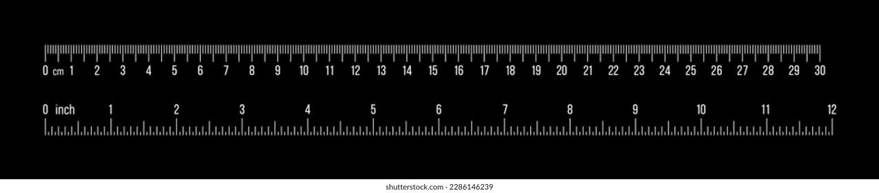 Marking rulers 30 cm, 12 inch.Ruler scale measure.Length measurement scale chart. Ruler 30 centimeter and 12 inch. Black on a white background - stock vector 10 eps.