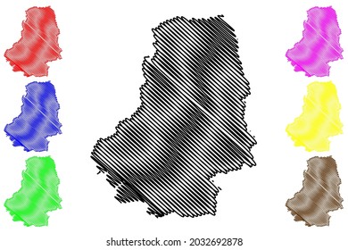 Distrito de Markischer (República Federal de Alemania, Estado de Renania del Norte-Westfalia, NRW, región de Arnsberg) mapa de ilustración vectorial, dibujo garabato Markischer Kreis mapa