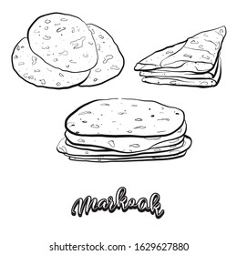 Markook food sketch separated on white. Vector drawing of Flatbread, Saj bread, usually known in Levant. Food illustration series. svg