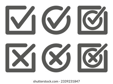 Las marcas son negras en cuadrados y círculos. Sí o no, vote sí o no. Ilustración vectorial aislada en fondo blanco. EPS 10.