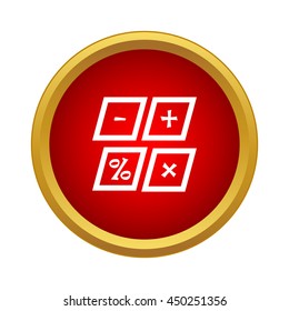 Marks calculation icon in simple style in red circle. Math symbol
