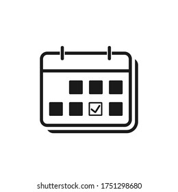 Marca el icono del calendario, Calendario con marca de verificación icono de esquema vectorial