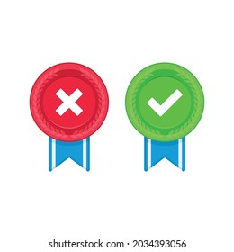 Marks icons set. Checkmark pictograms. Vector confirm and reject design elements. Simple web buttons collection green check mark, red cross and gray neutral. EPS 10.