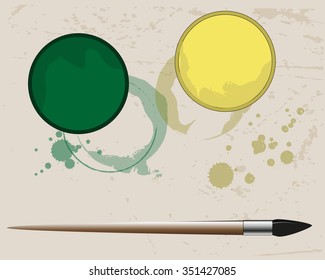 The marks on the paper from the green and yellow paint