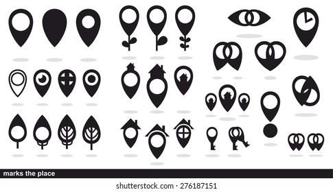 marks the place set of black icons