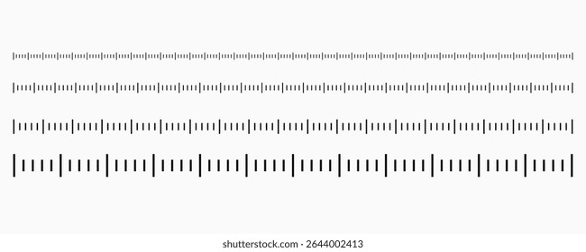 Markup for rulers in different scales isolated on white background. Measuring scale set. Ruler for comparing sizes of objects.