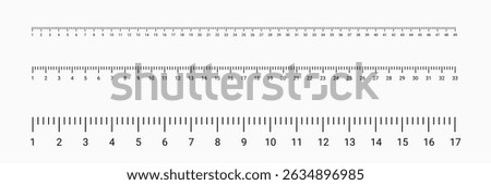 Markup for rulers in different scales isolated on white background. Measuring scale set. Ruler for comparing sizes of objects.