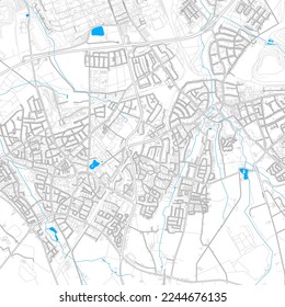 Marl, North Rhine-Westphalia, Germany high resolution vector map with editable paths. Bright outlines for main roads. Use it for any printed and digital background. Blue shapes and lines for water.