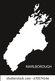 Marlborough New Zealand Map Black Inverted Silhouette Illustration