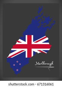 Marlborough New Zealand Map With National Flag Illustration