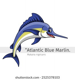 Ilustración de dibujos animados de Marlin. animal marino aislado. Colección de dibujos animados de animales. Marlin fish Personaje de dibujos animados