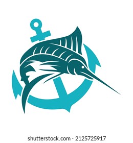 Marinefische mit Anker-Symbol-Illustration Markenidentität