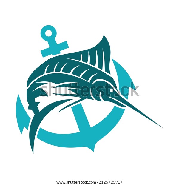 marlin\
fish with anchor Icon Illustration Brand\
Identity