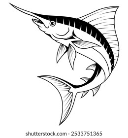 Marlin fish cartoon line art