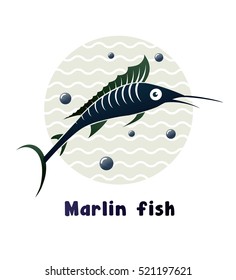 Marlin fish illustration. Print, logo concept for fishing shop, restaurant, diving center.