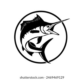 Marlin Fish Jump Hand Drawn Illustration Isolated