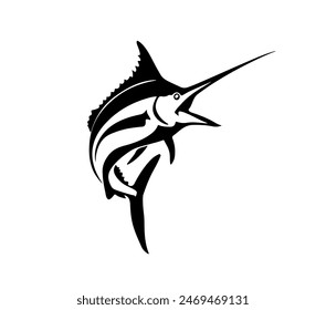 Marlin Fish Jump Hand Drawn Illustration Isolated