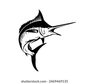 Marlin Fish Jump Hand Drawn Illustration Isolated