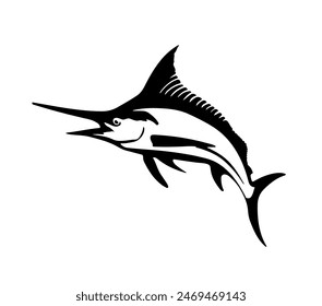 Marlin Fish Jump Hand Drawn Illustration Isolated