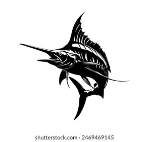 Marlin Fish Jump Hand Drawn Illustration Isolated