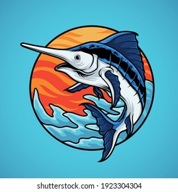 Marlin fish jump vector illustration