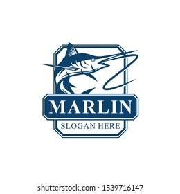 Marlin Fish Jumping fishing team club logo design template vector illustration