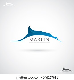Marlin fish label - vector illustration