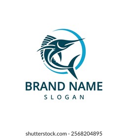 Marlin fish logo design template, fishing symbol