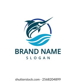 Marlin fish logo design template, fishing symbol