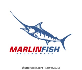 Marlin Fish logo design vector. Fishing logo design template illustration . Sport fishing Logo