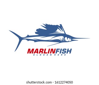 Marlin Fish logo design vector. Fishing logo design template illustration . Sport fishing Logo