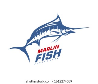 Marlin Fish logo design vector. Fishing logo design template illustration . Sport fishing Logo