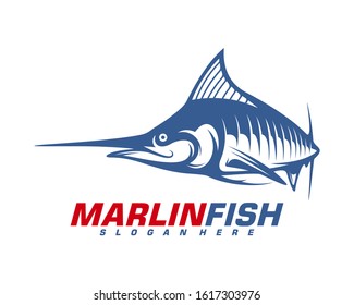 Marlin Fish logo design vector. Fishing logo design template illustration . Sport fishing Logo