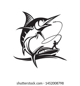 Marlin fish logo. Emblem fishing for sport club and seafood restaurant icon.