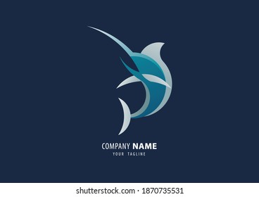 marlin fish logo, flat style.