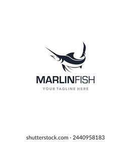 Marlin fish Logo isolated on white background. Design Marlin fish for logo, Simple and clean flat design of the swordfish logo template. Suitable for your design need, logo, illustration, animation.